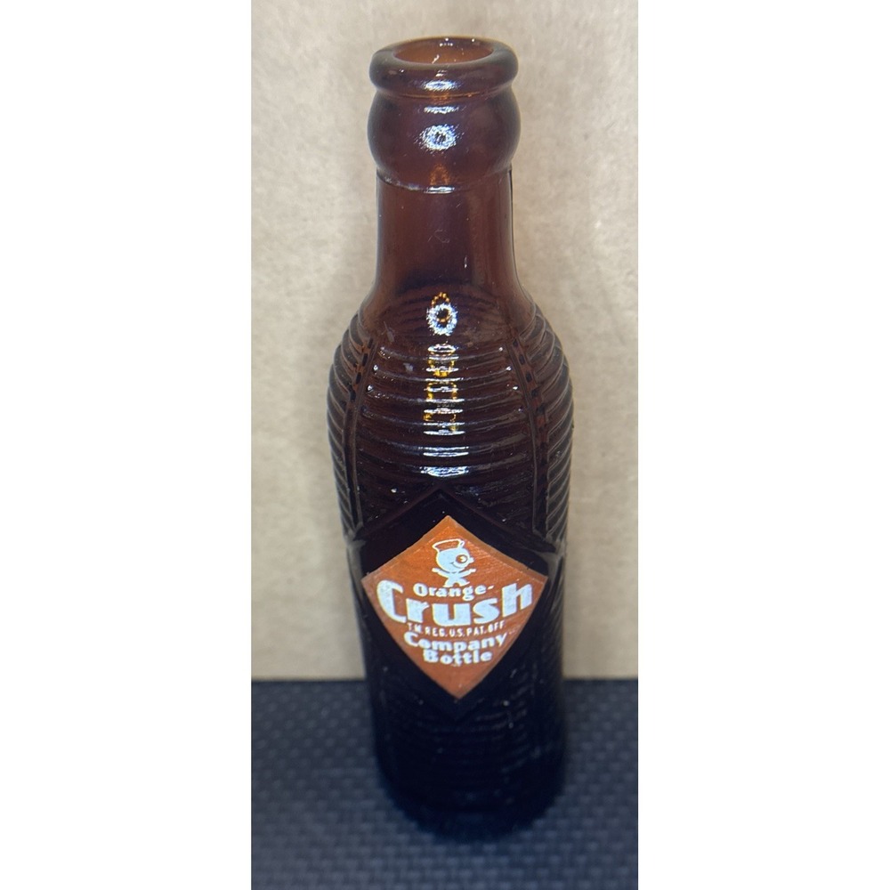 ORANGE CRUSH 1940/50's  -  7 oz Soda Pop Bottle Beehive Ribbed Amber Glass VTG